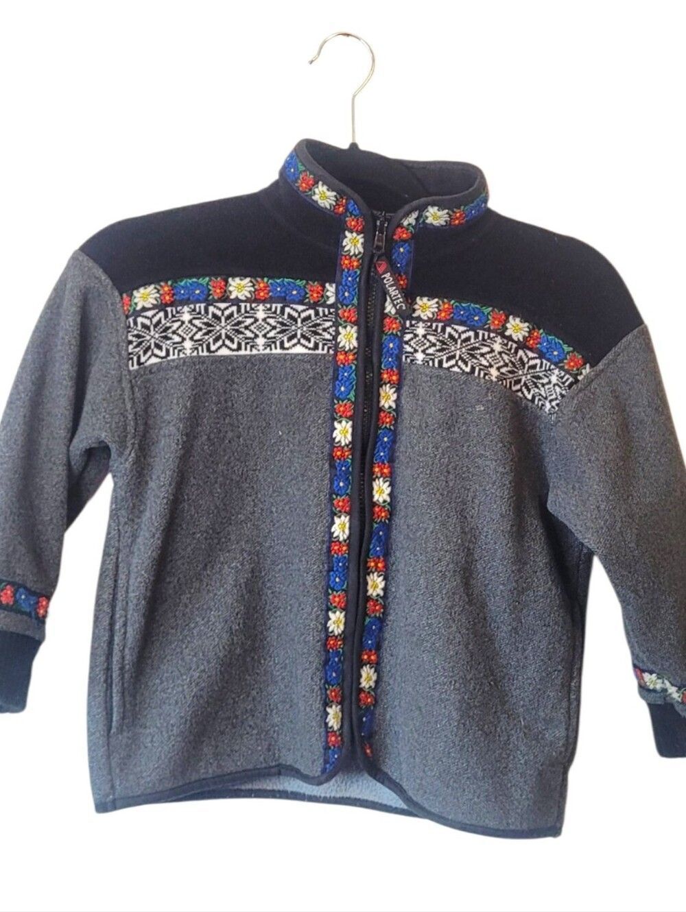 Vintage The Rugged Bear Kids Gray Fleece Jacket with Floral Trim Size 8